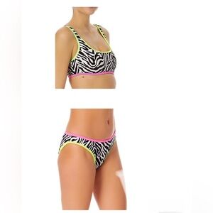 Zebra print high‎ leg neon lime green contrast trim piping bikini set size M